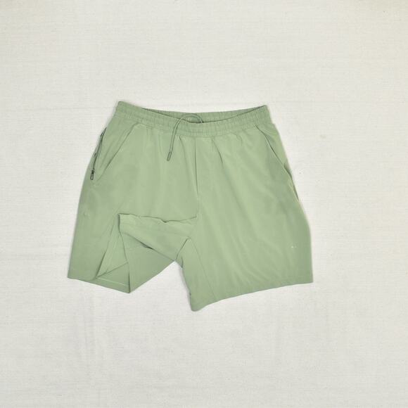 Lululemon Men's Sweat Athletic Shorts Drawstring Polyester Green Size L Stained - Picture 2 of 8